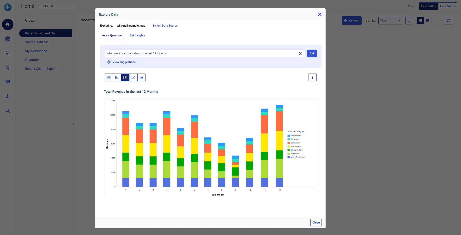 NLQ results view — an AI-generated chart produced from a plain-English question